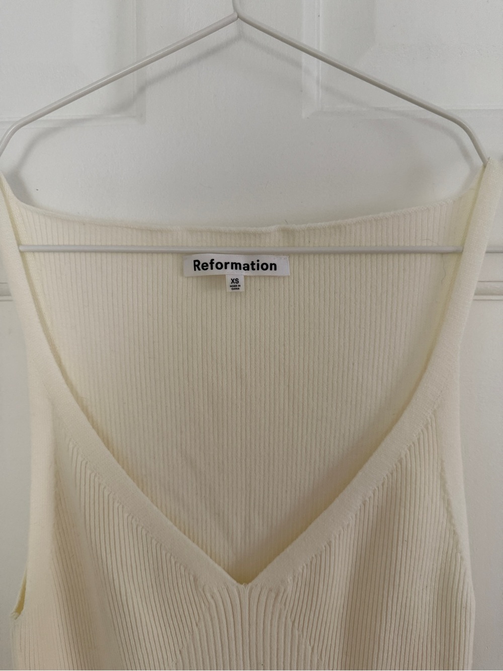 Reformation Cream Ribbed V-Neck Dress - Picture 2 of 3